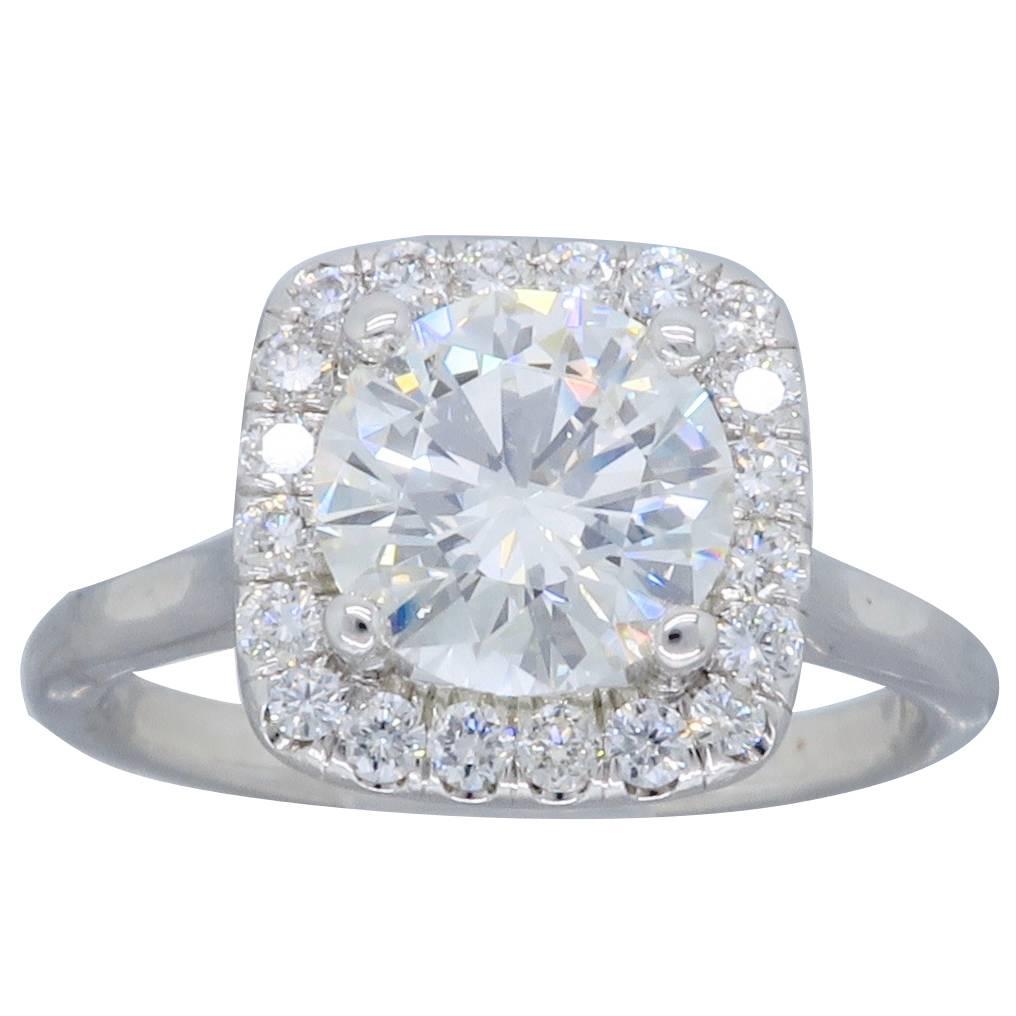 GIA Certified 1.07 Carat Diamond White Gold Halo Setting Engagement Ring 
