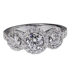 Three-Stone Diamond Halo White Gold Engagement Ring 5
