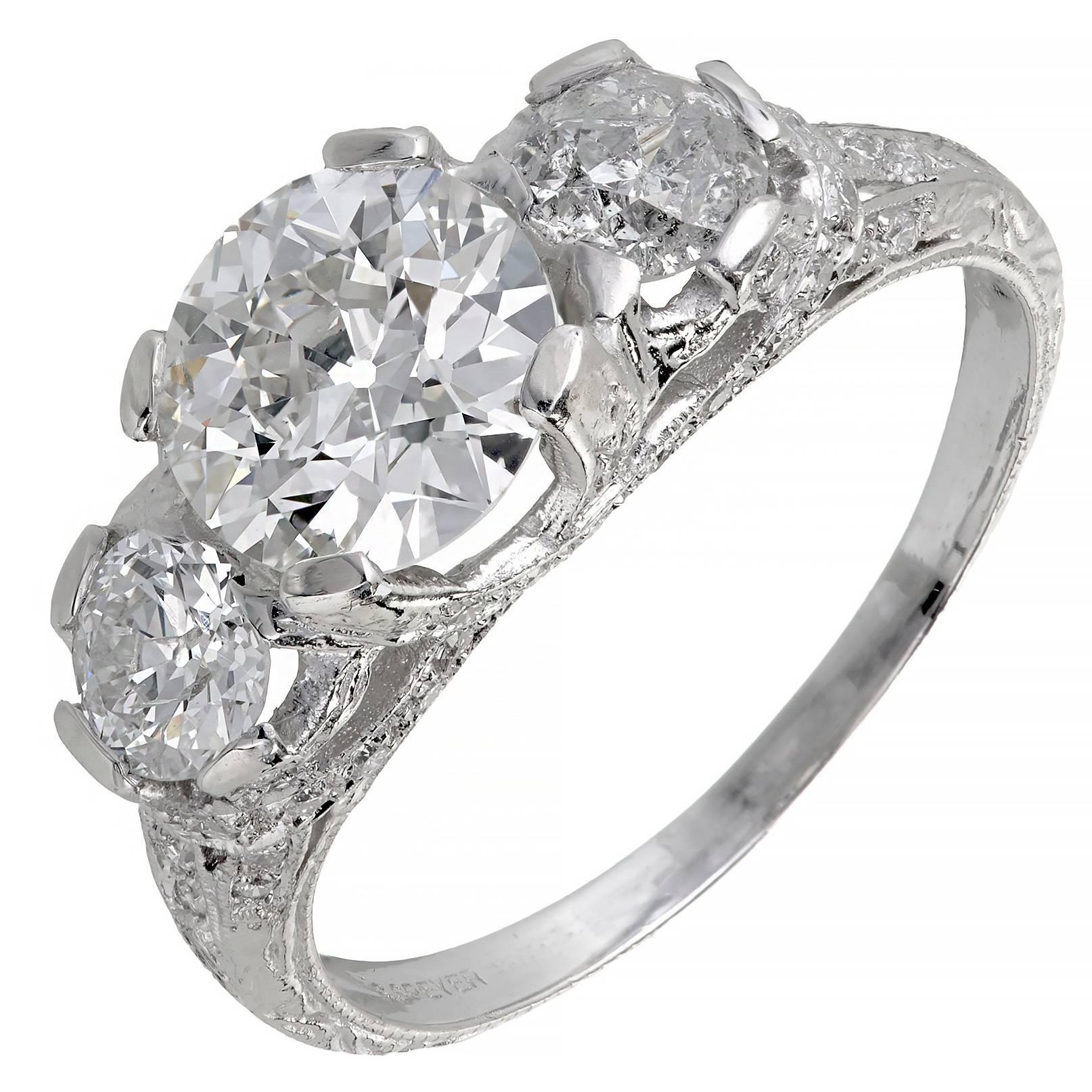 Peter Suchy Bague de fiançailles à trois pierres en platine avec diamant de 1,58 carat
