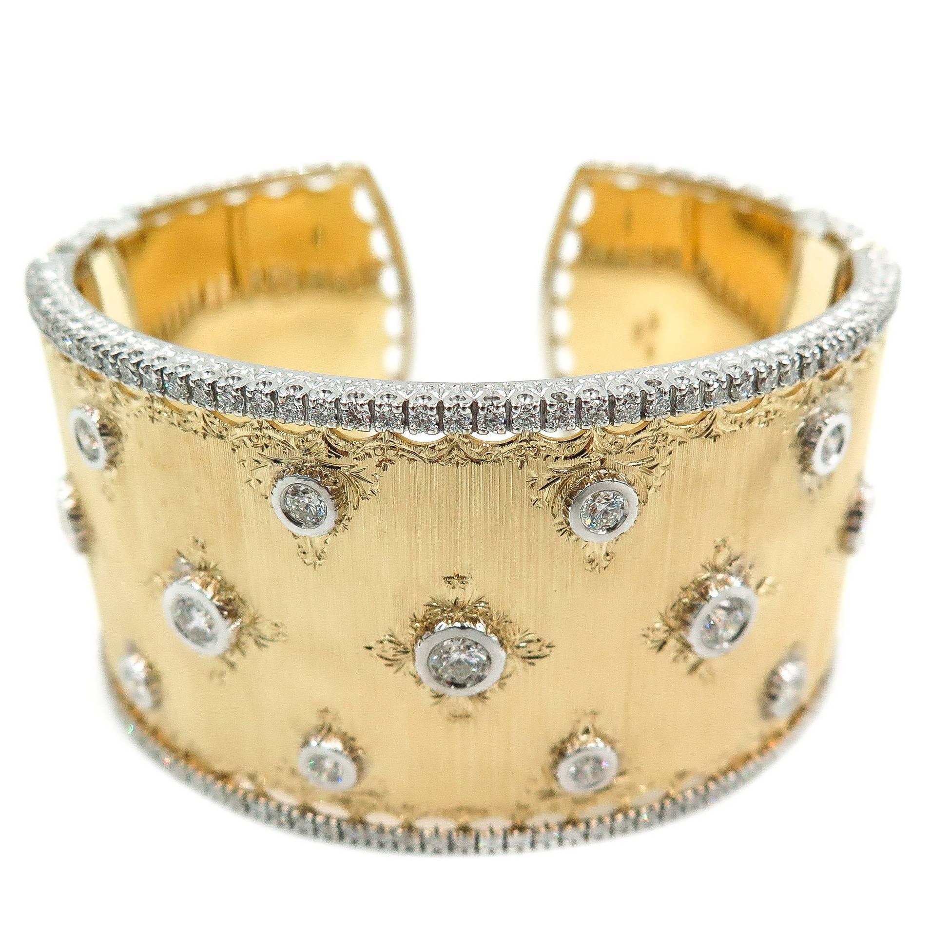 Gold and Diamond Wide Cuff Bracelet