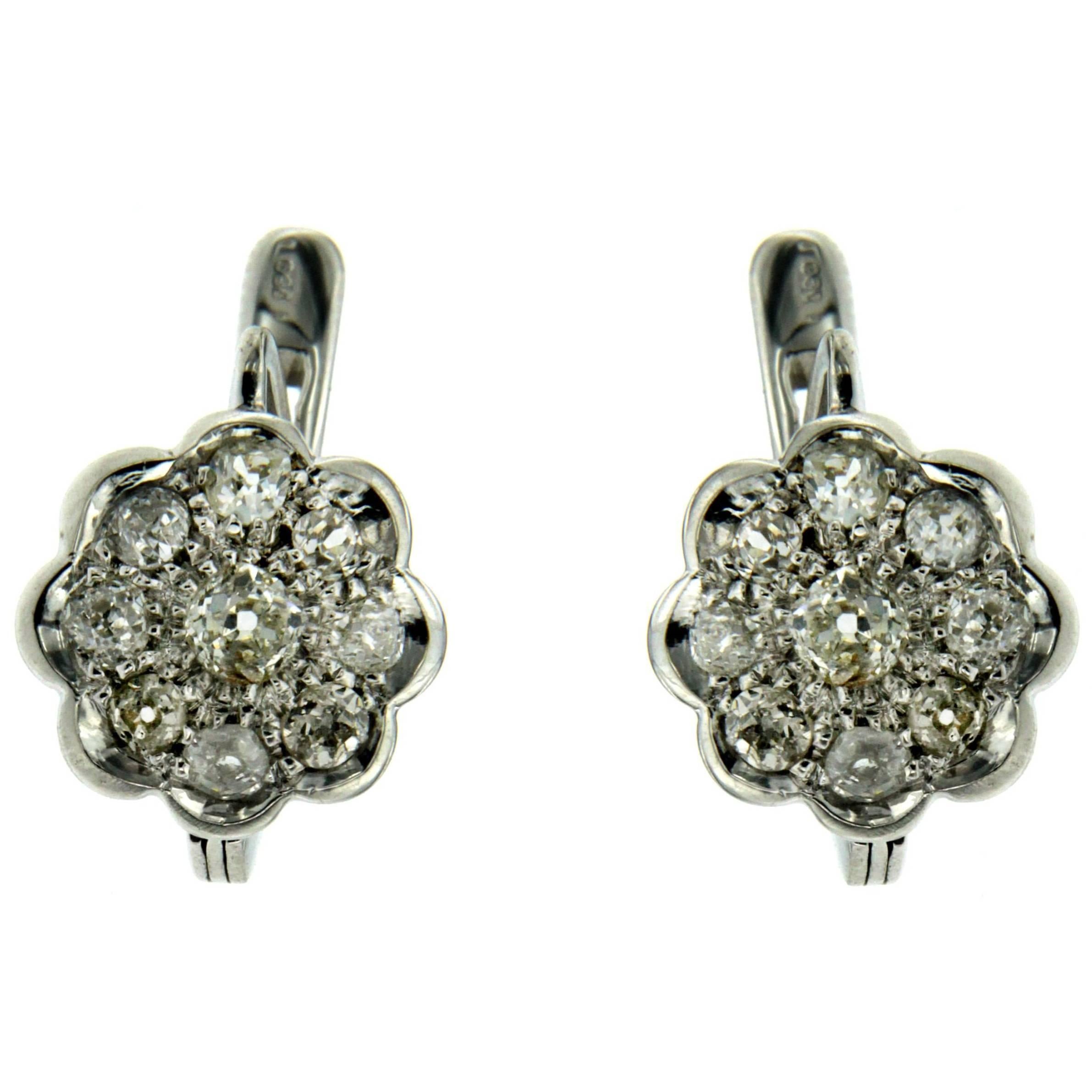 Diamond Gold Cluster Earrings For Sale