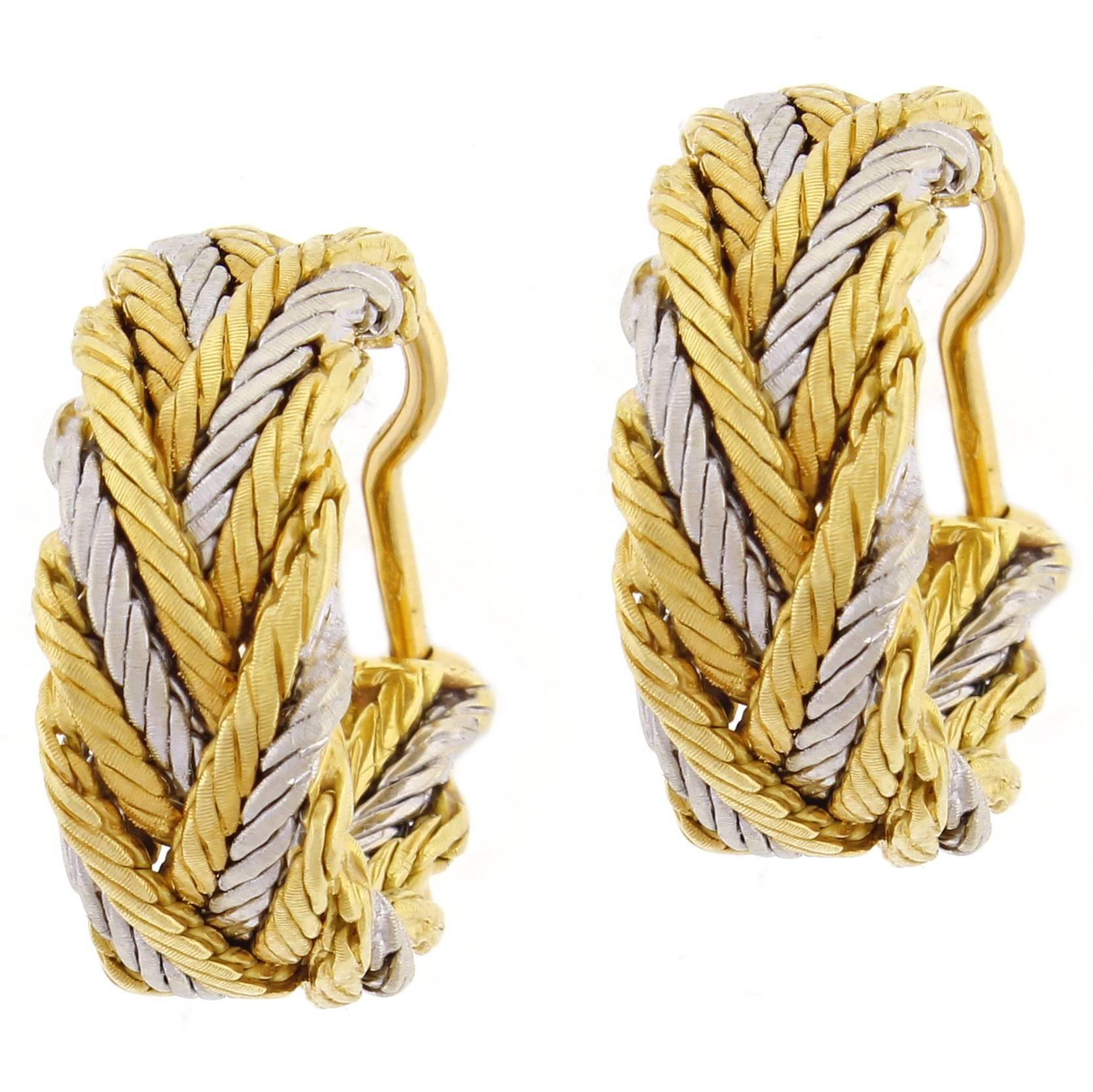 Buccellati Braided White and Yellow Gold Hoop Earrings