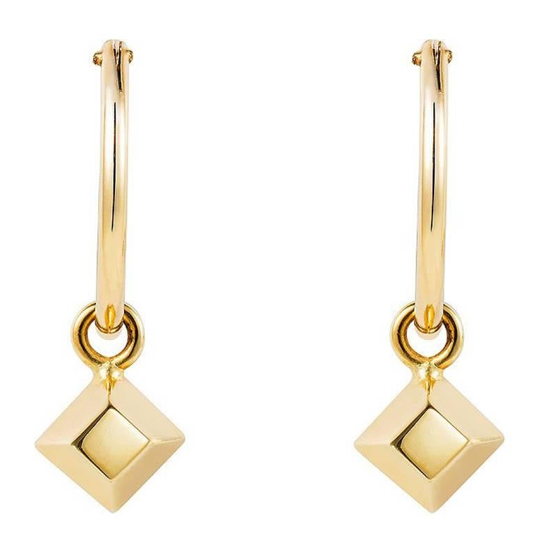 Geometric Mini Gold Pyramid Hoop Earrings For Sale