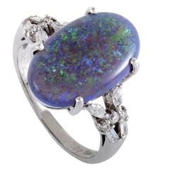 Blue Opal Cabochon Diamond White Gold Ring 2