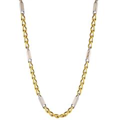 Two Tone Gold Solid Bar and Curb Link Necklace
