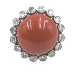 Coral Diamond Platinum Ring 12