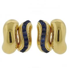 Seaman Schepps Sugarloaf Sapphire Gold Earrings 12