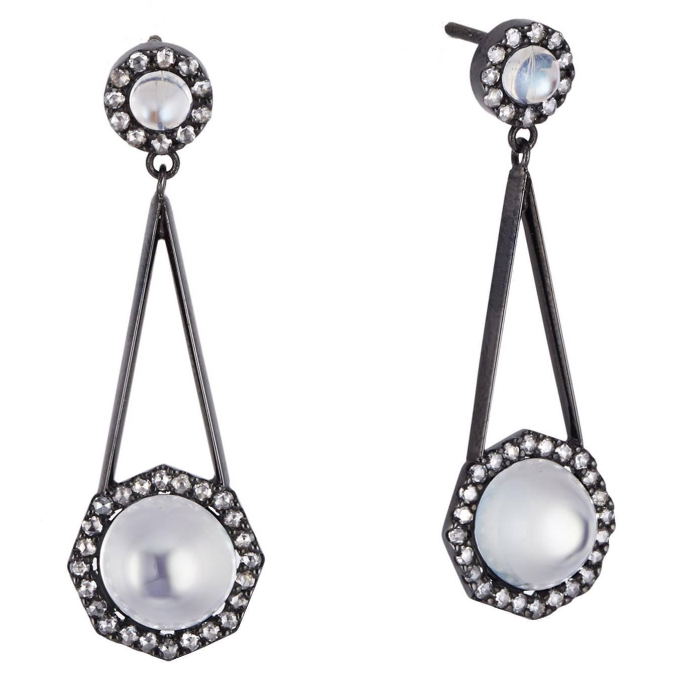 Cushla Whiting 3.59 Carat Moonstone and Diamond Gold Earrings For Sale