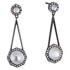 Cushla Whiting 3.59 Carat Moonstone and Diamond Gold Earrings