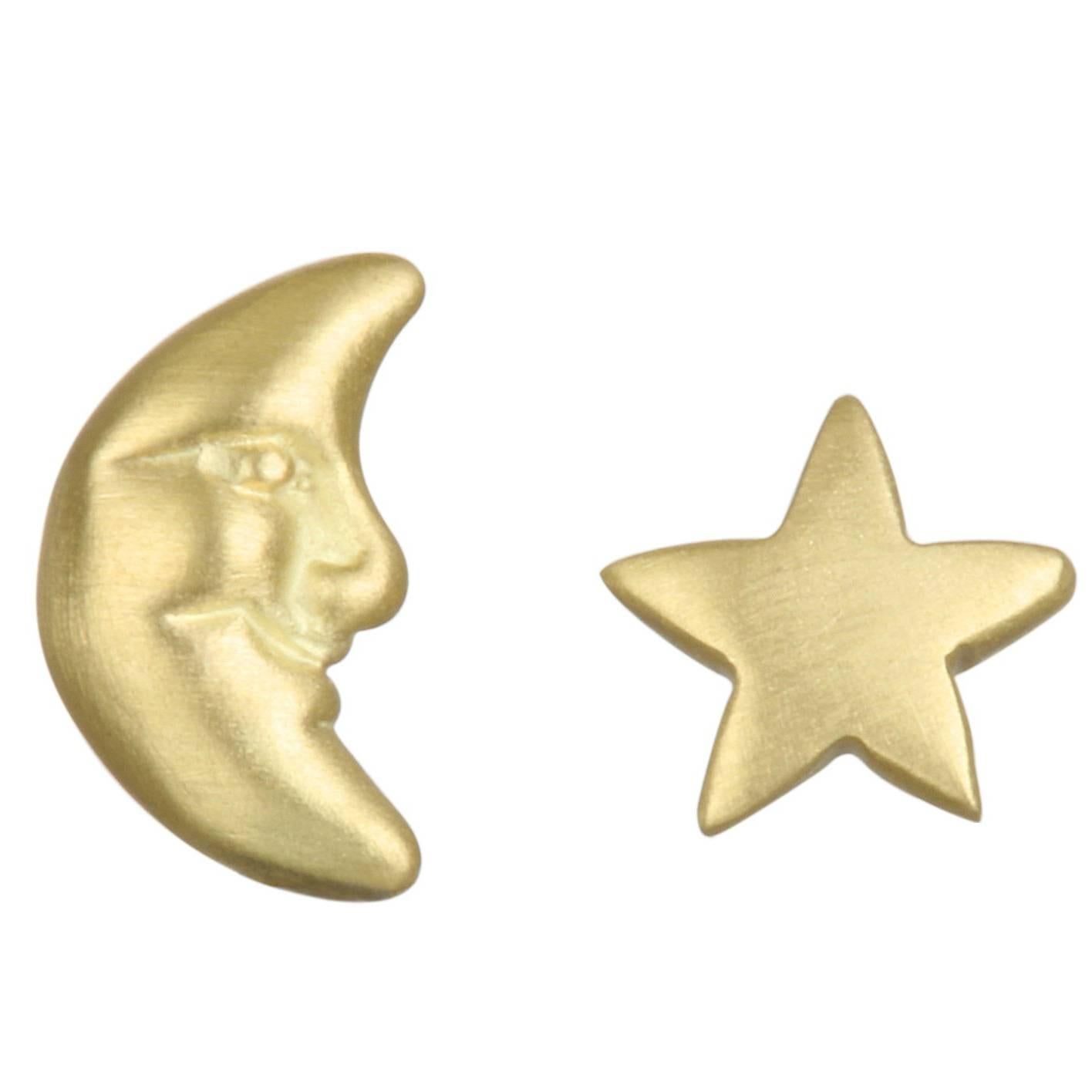 Faye Kim 18k Gold Moon and Star Stud Earrings