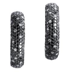 7.50 Black and White Diamond Pave White Gold Hoop Earrings 7