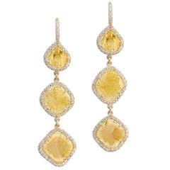 H & H 4.39 Carat Fancy Intense Yellow Multi-Slice Dangle Earrings 10