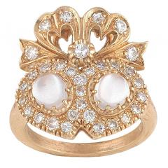 Moonstone Diamond Twin Heart Ring 2