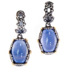 Stambolian Angel Blue Chalcedony Silver Gold Earrings 8