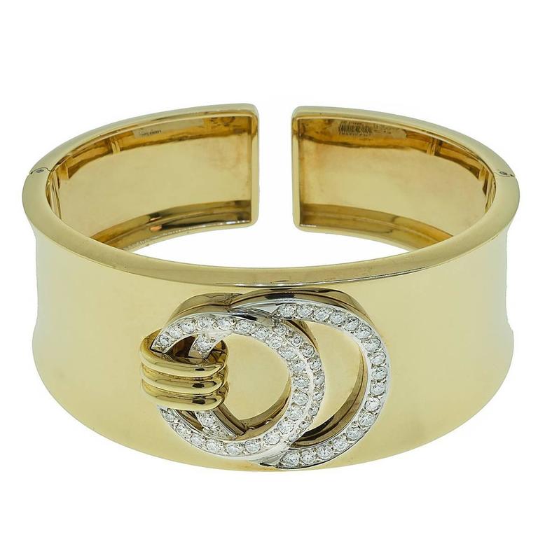 Diamond Gold Cuff Bracelet For Sale at 1stdibs