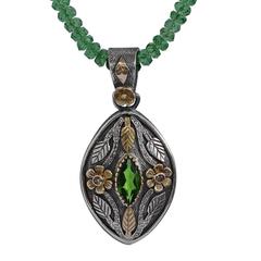 Madison Tsavorite Diamond 18 Karat Gold & Silver Pendant 1