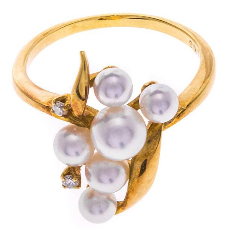 Mikimoto Pearl Diamond Gold Dress Ring