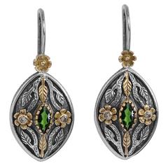 Madison Tsavorite Diamond 18 Karat Gold & Silver Earrings 7