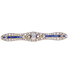 Art Deco Synthetic Sapphire Diamond White Gold Brooch