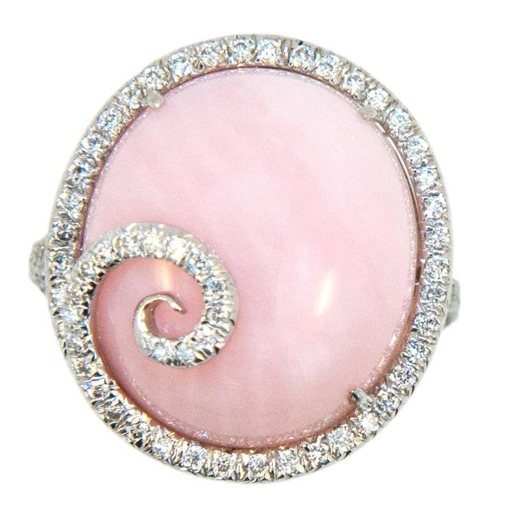 Laura Munder Pink Opal Diamond White Gold Ring