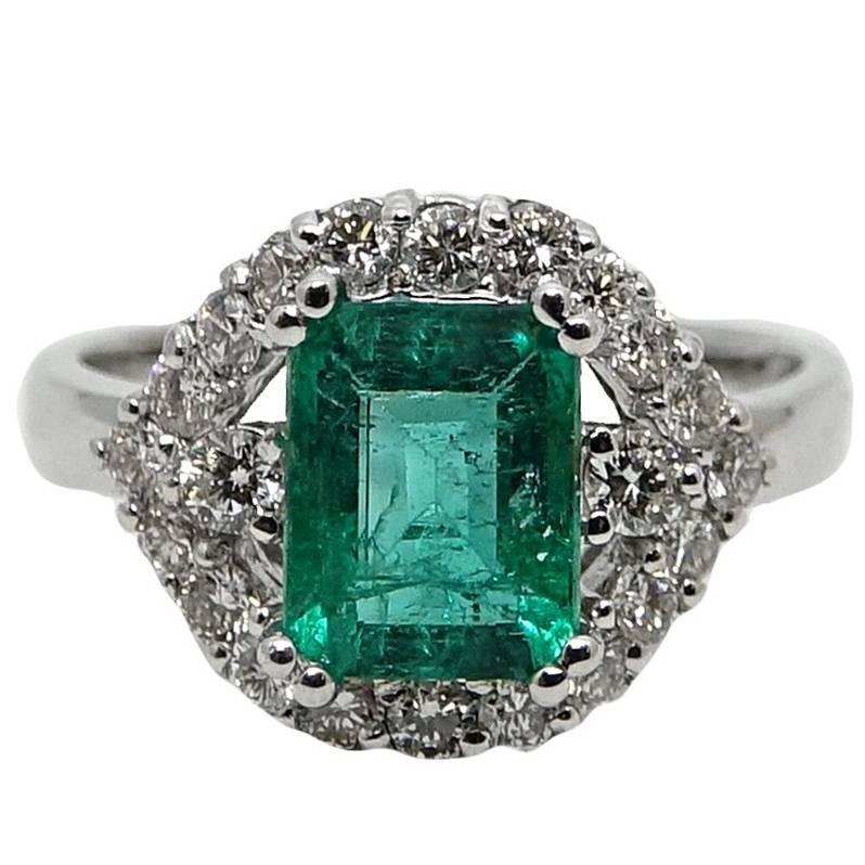 1.83 Carat Emerald Diamond Engagement Ring For Sale