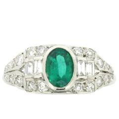 Vintage Art Deco-Inspired Emerald and Diamond Cluster Ring, circa 1950s