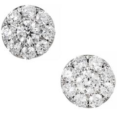 1.23 Carat Round Diamond Gold Cluster Stud Earrings