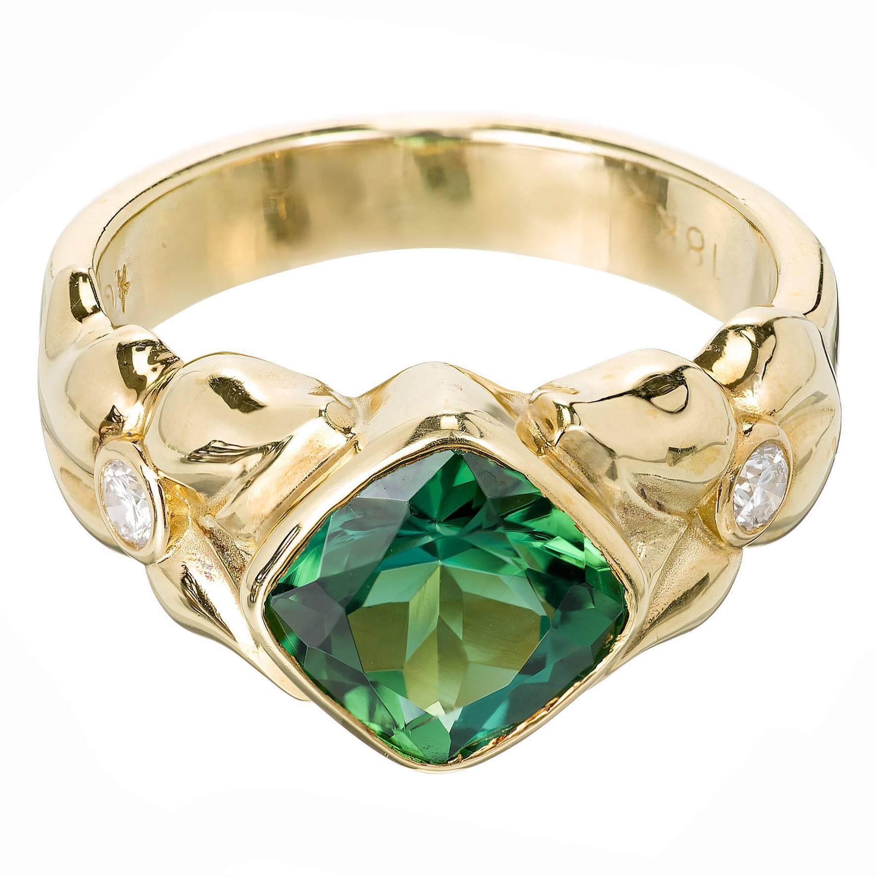 2.50 Carat Green Tourmaline Diamond Gold Cocktail Ring