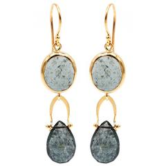 Moss Aquamarine Yellow Gold Drop Earrings 3