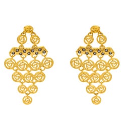Gold Vermiel Spiral and Diamond Earrings with Post Backs