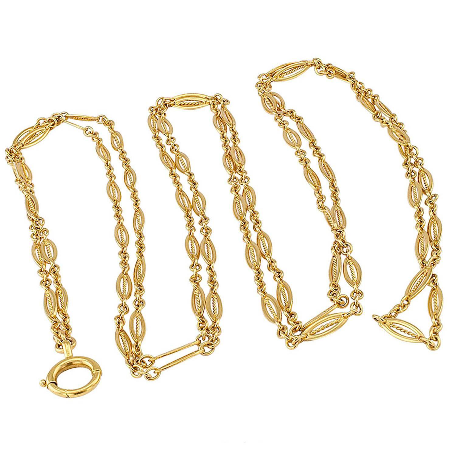 French Antique Long Chain Gold Necklace