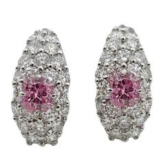 Fancy Intense Pink and White Diamond Platinum Earrings 7