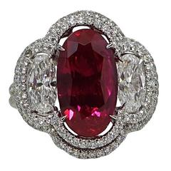 Natural 5.37 Carat No Heat Burma Ruby and Diamond  Engagement Ring