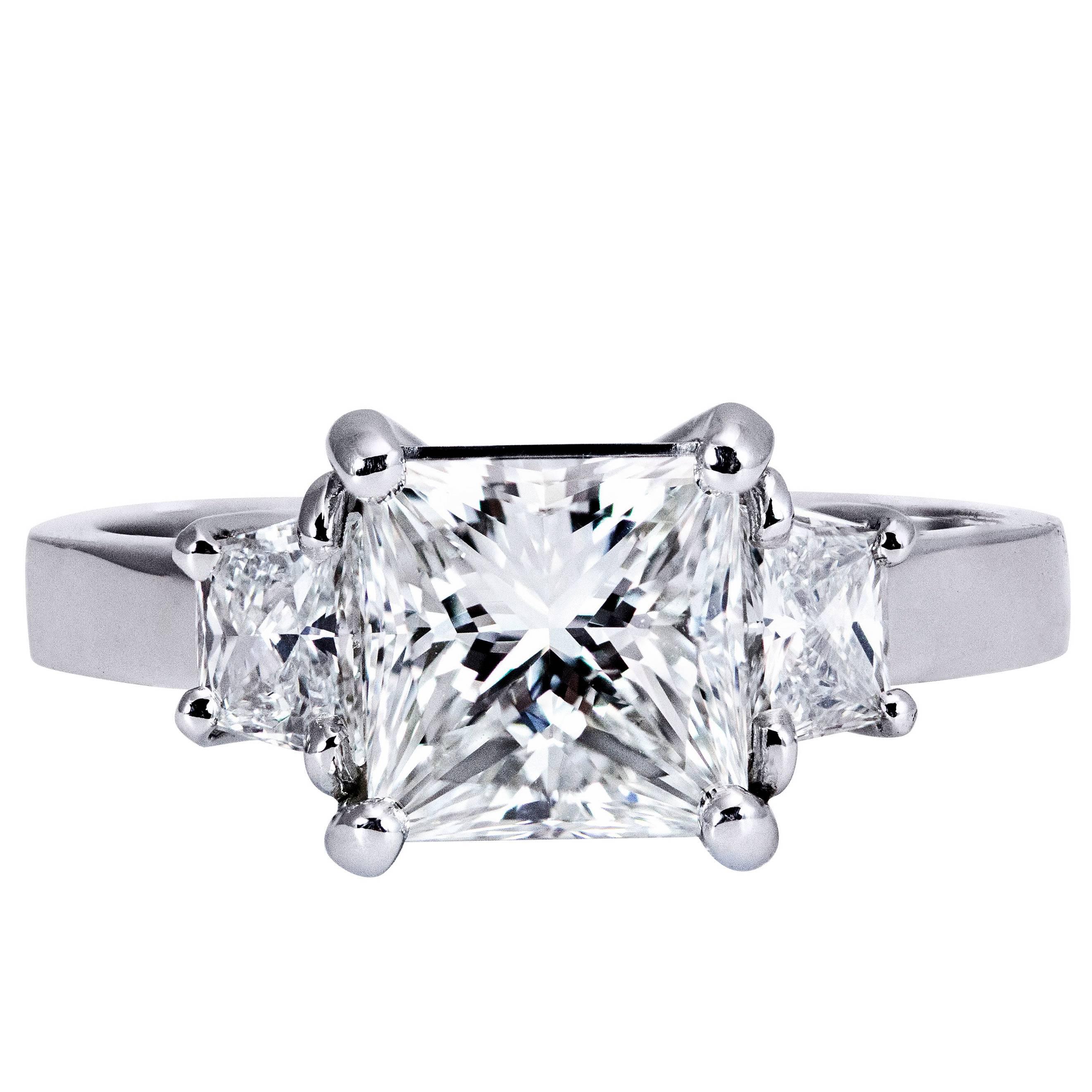 2.01 Carat GIA Certified Diamond Platinum Three Stone Engagement Ring
