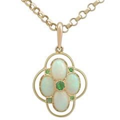 1900s Antique 1.75 Carat Opal and Peridot Yellow Gold Pendant