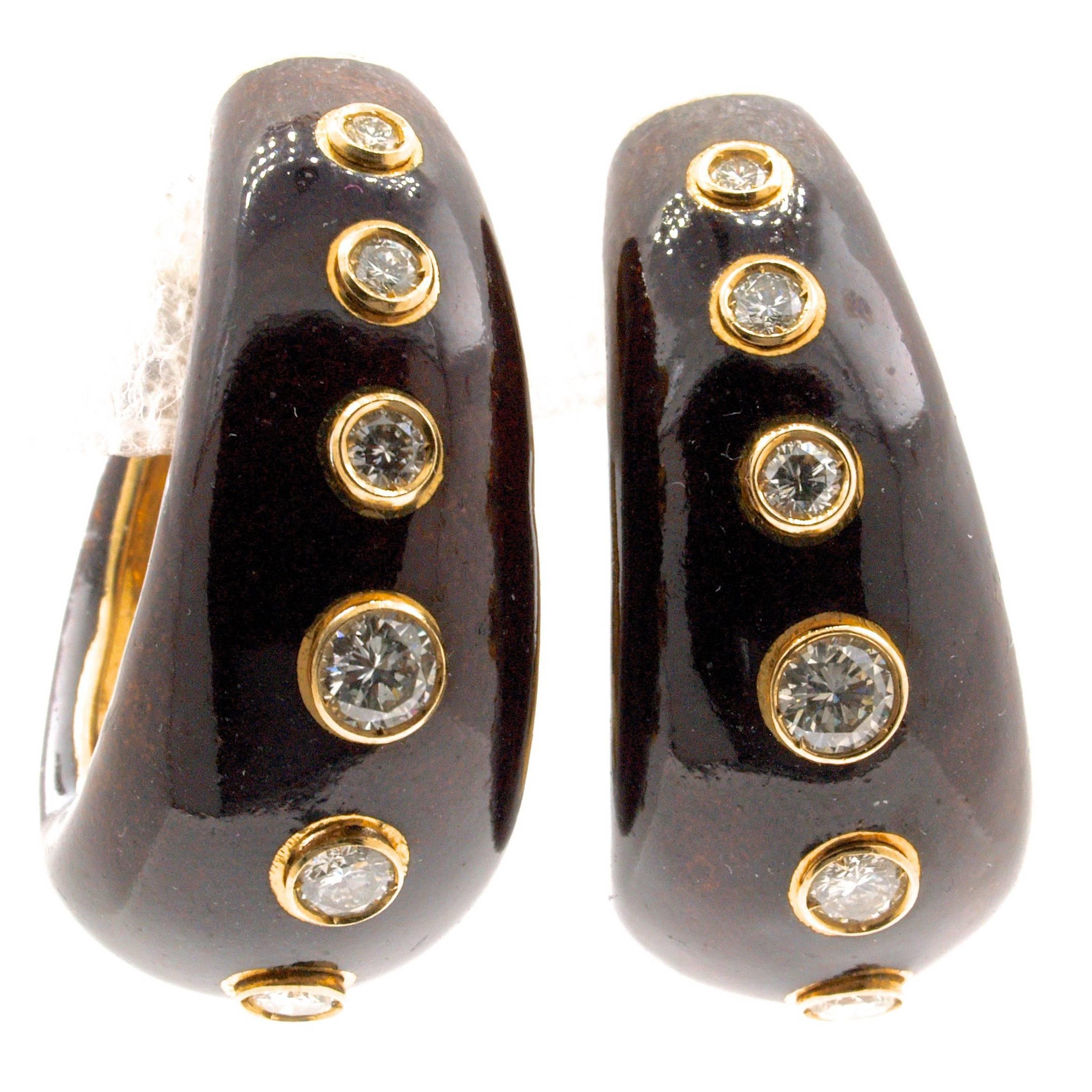 Pair of Diamond, Enamel and Gold Earrings by Christian Dior