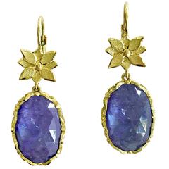 Dalben Tanzanite Leaf Engraved Gold Dangle Earrings 8