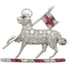 1950s Diamond and Ruby Platinum Regimental Brooch 8