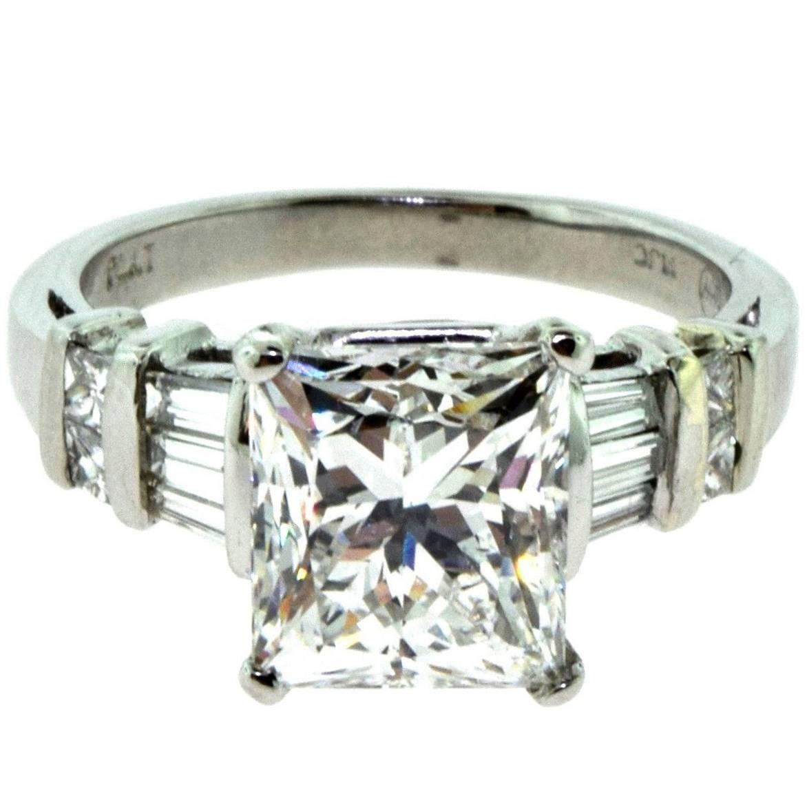 Princess Cut 3.01 Carat Diamond Engagement Platinum Ring, GIA Certified For Sale
