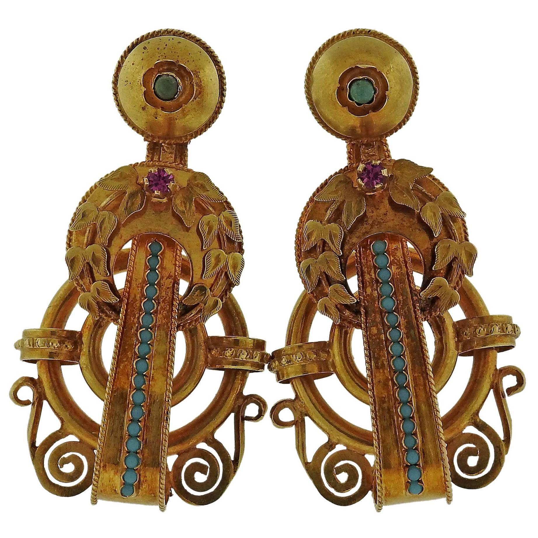 Antique Victorian Gold Gemstone Earrings
