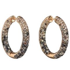 Pavé Multicolored Diamond Pink Gold Hoop Earrings 4