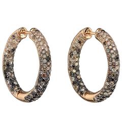 Pavé Multicolored Diamond Pink Gold Hoop Earrings