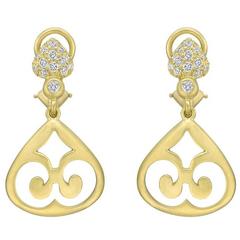Elizabeth Rand Diamond Brushed Yellow Gold Drop Earrings 11