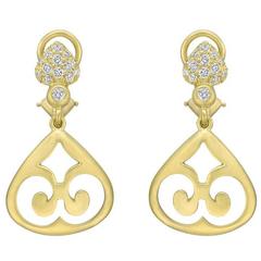 Elizabeth Rand Diamond Brushed Yellow Gold Drop Earrings