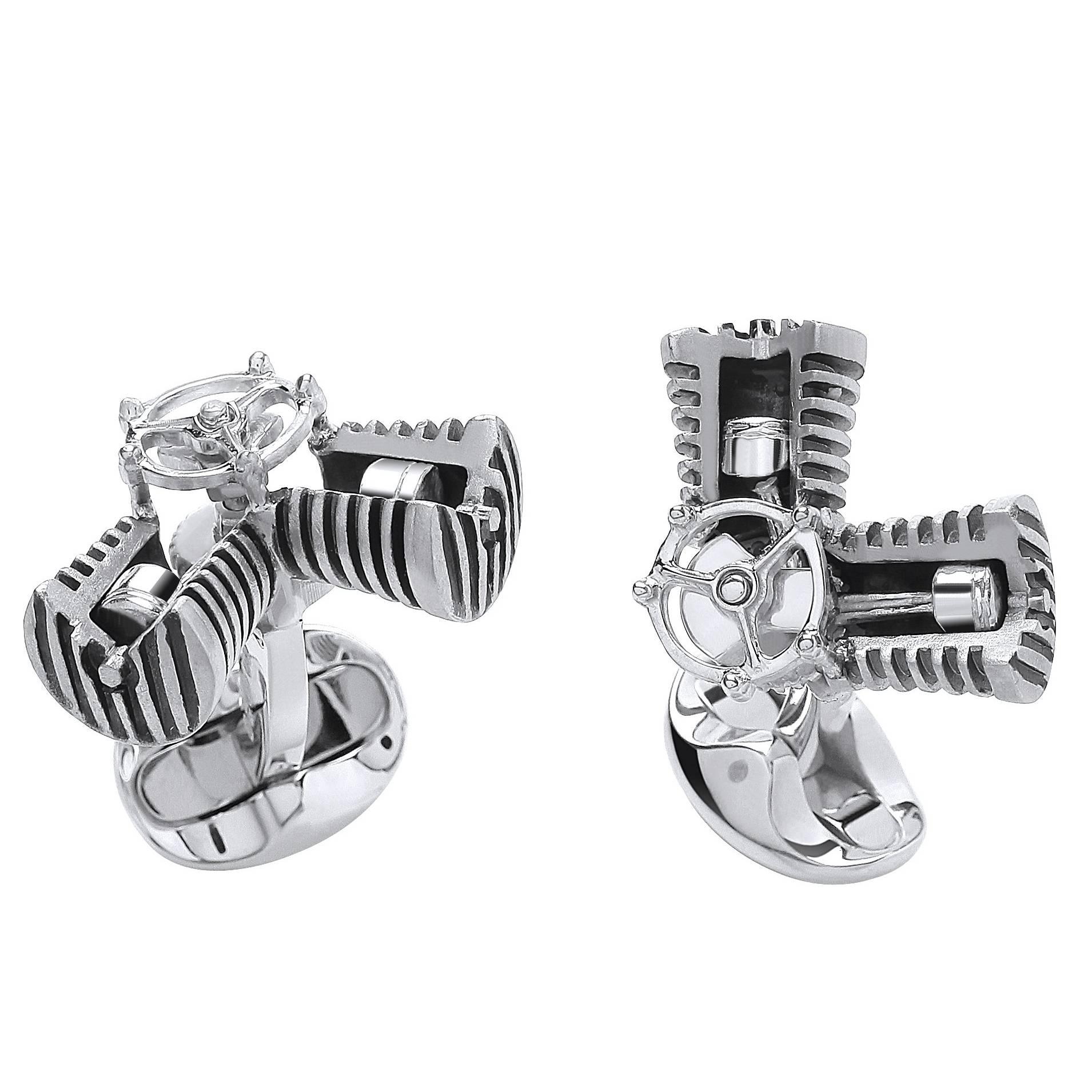 Deakin & Francis Silver and Rose Gold Piston Engine Cufflinks              
