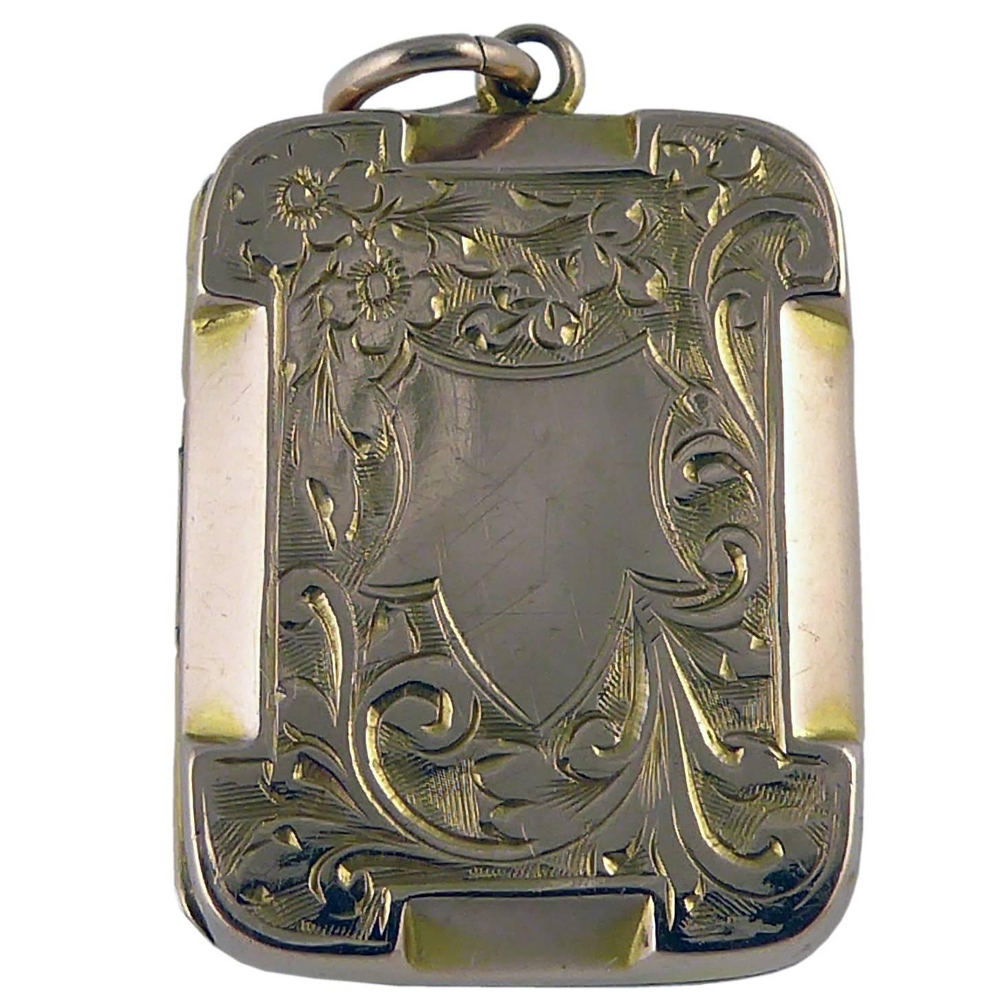 Art Nouveau Antique Locket, Hallmarked 9 Carat Gold, Birmingham, 1909