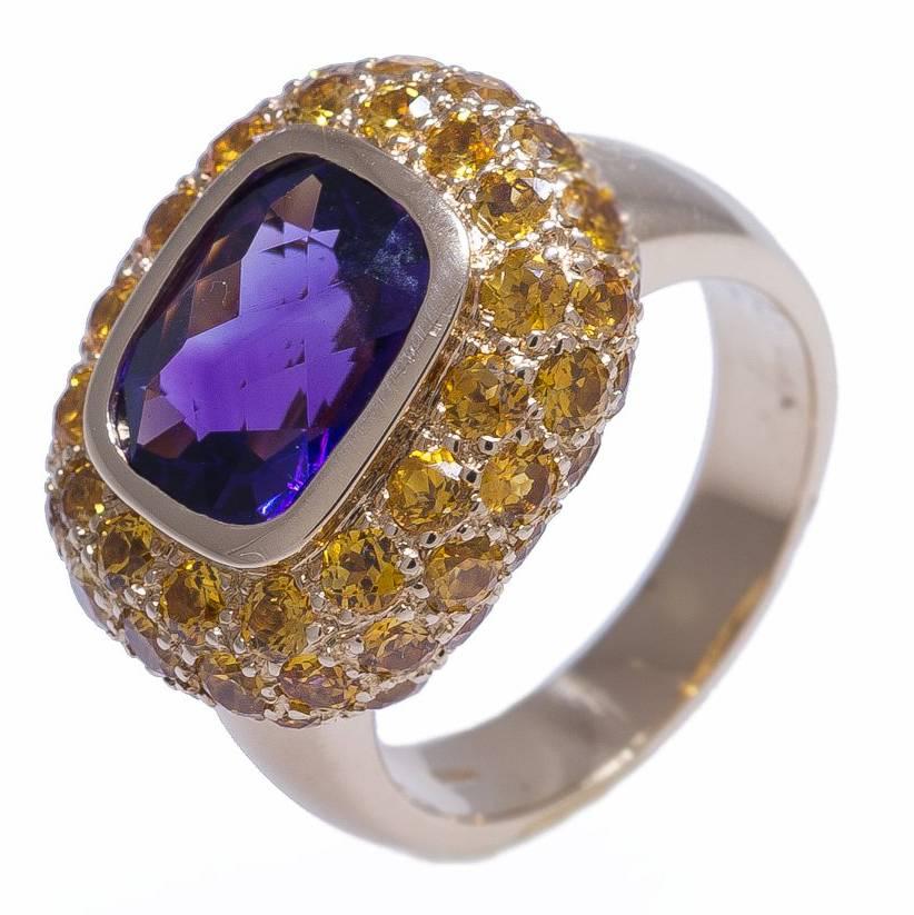 Amethyst and Yellow Sapphire Ring For Sale