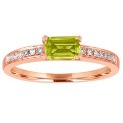 Stackable Peridot Baguette and Diamond Gold Ring 1