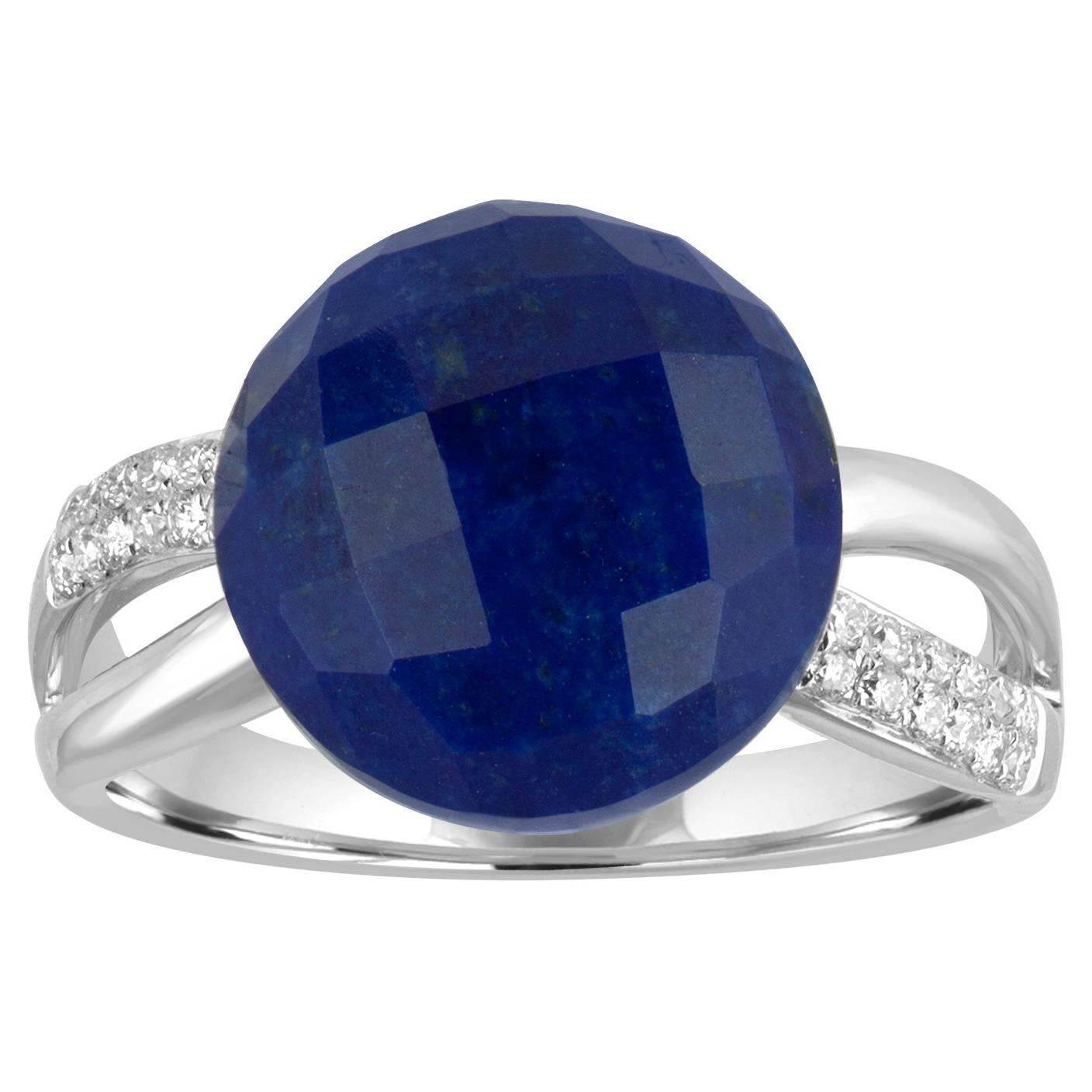 7.37 Carat Cabochon Lapis Lazuli Diamond Gold Ring For Sale