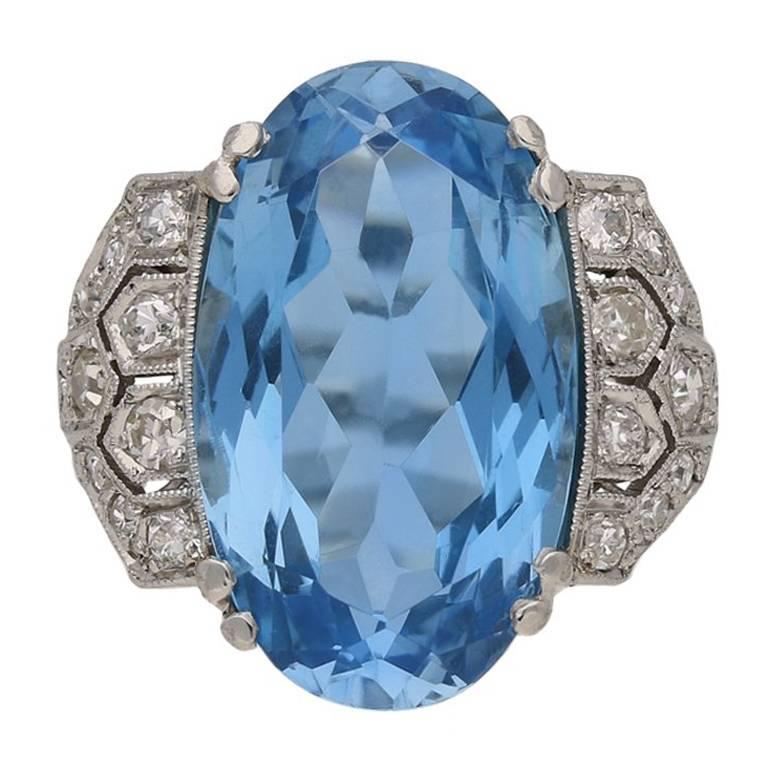 Art Deco Aquamarine Diamond Cluster Ring, circa 1935